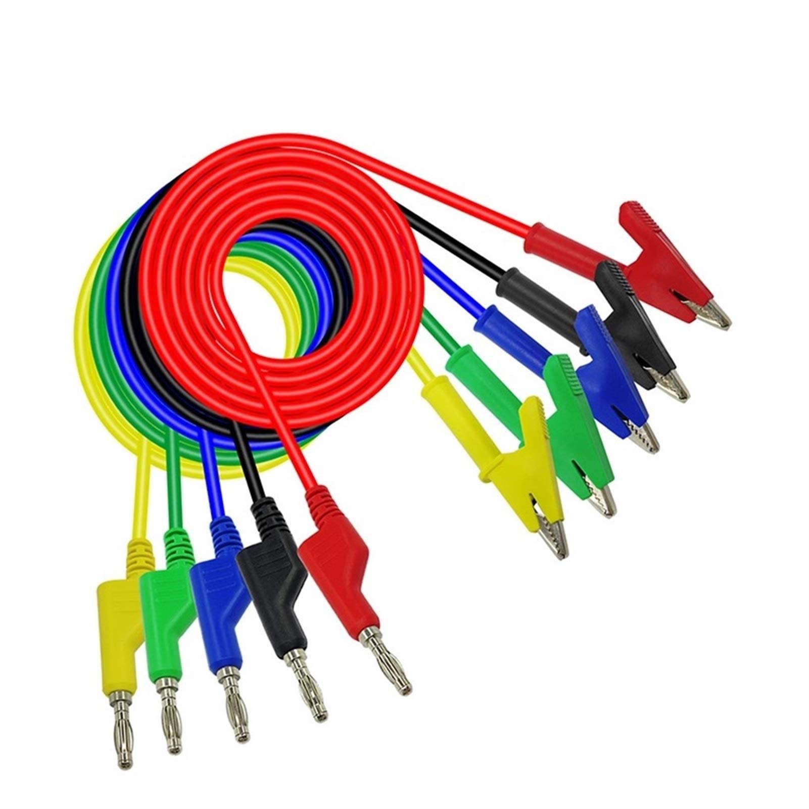 Cables de Puente, Cable de sonda de Prueba, Clip for cucarachas, 5 uds., 1M, 4mm, Conector Banana de Silicona, Pinza de cocodrilo de Doble Extremo, Cable de Puente de Prueba