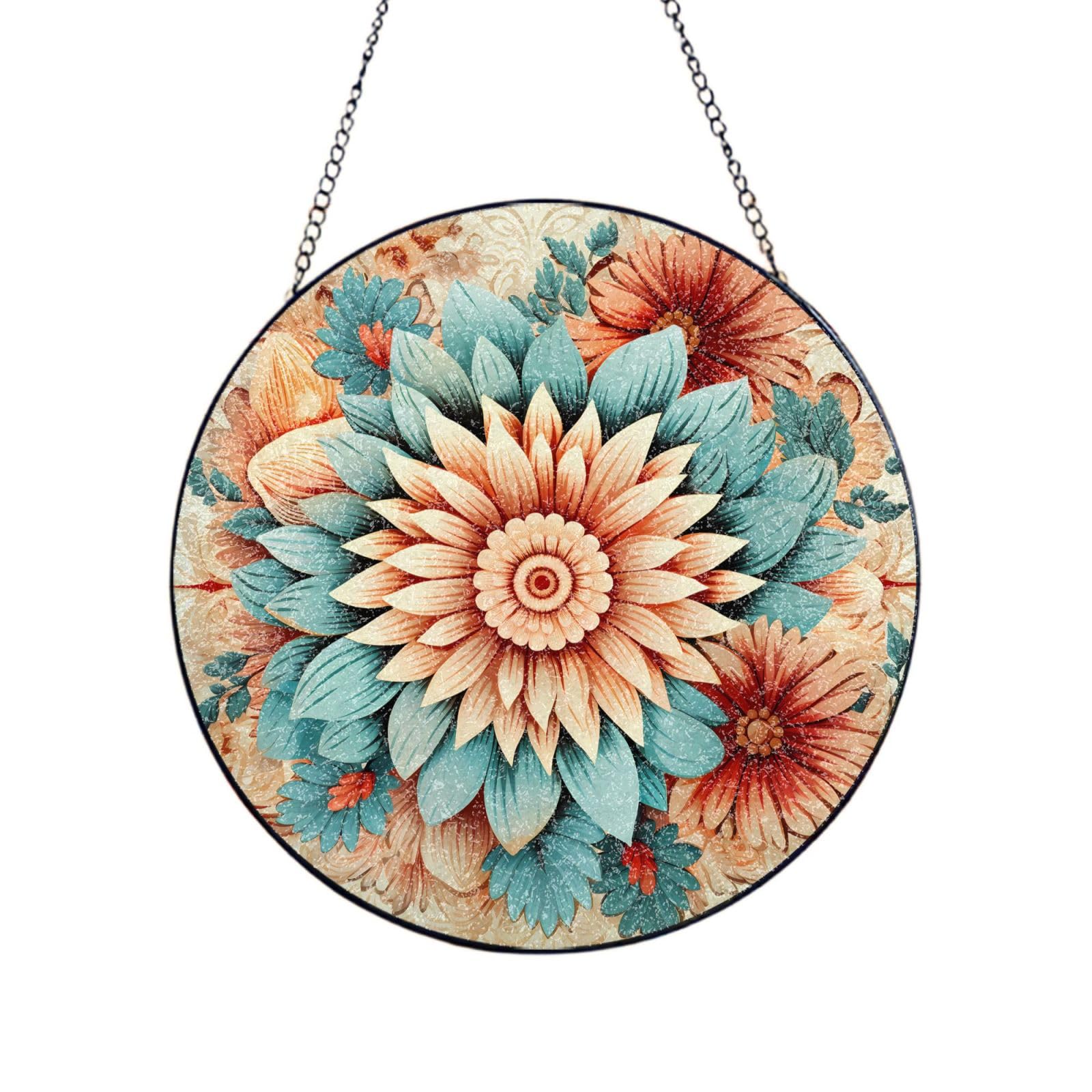 Phayah Dahlia Print Stained Glass Window Hanging Sun Catchers Decoration Mother'S Day Birthday Gifts For Home Garden Porch 10in（25cm）