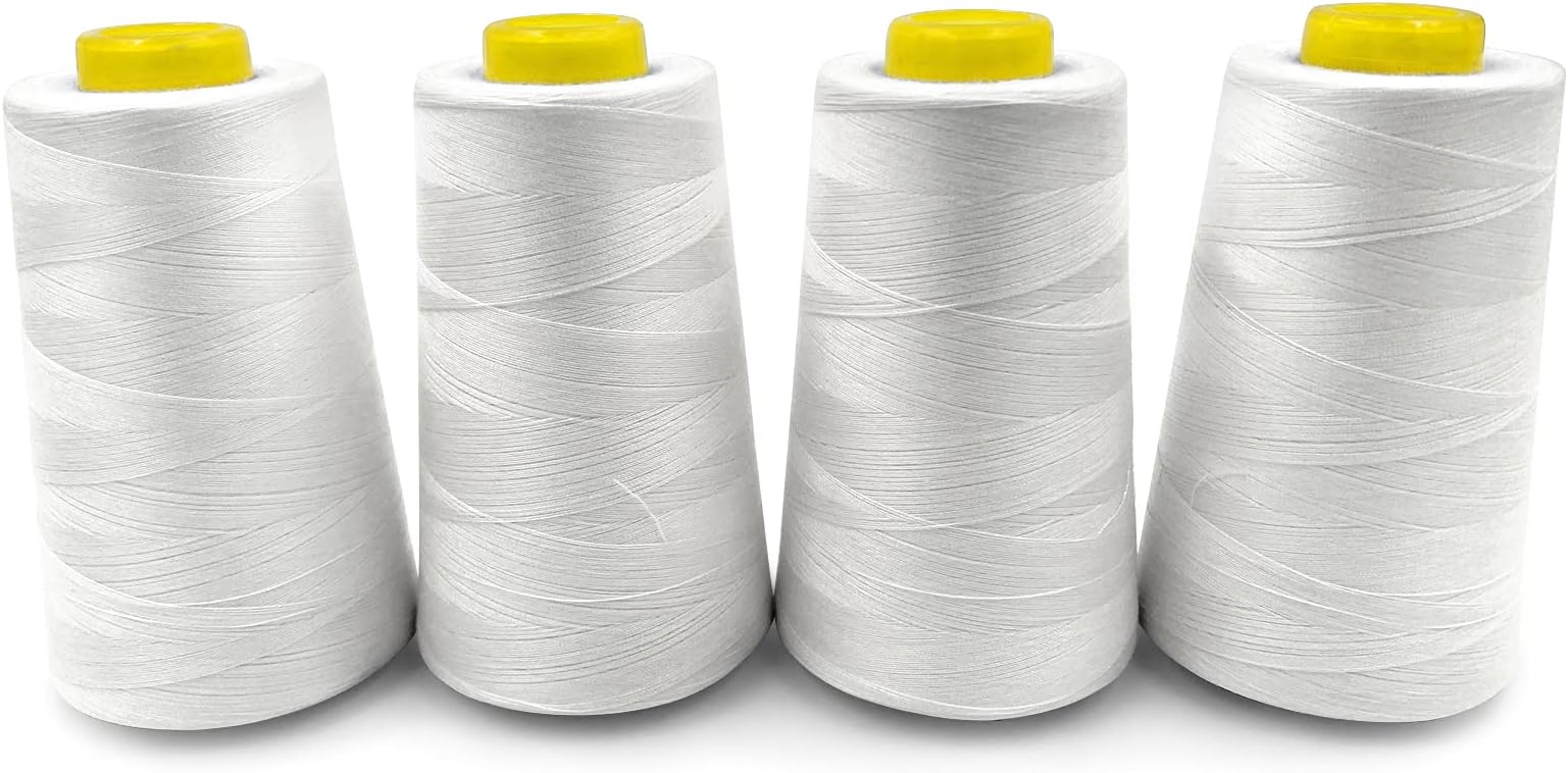 Tortoise 4 Cones of 3000 Yards Each Spool Thread for Sewing All Purpose Sewing Thread 100% Polyester Thread for Serger Overlock Quilting Sewing Machine 40S/2 White