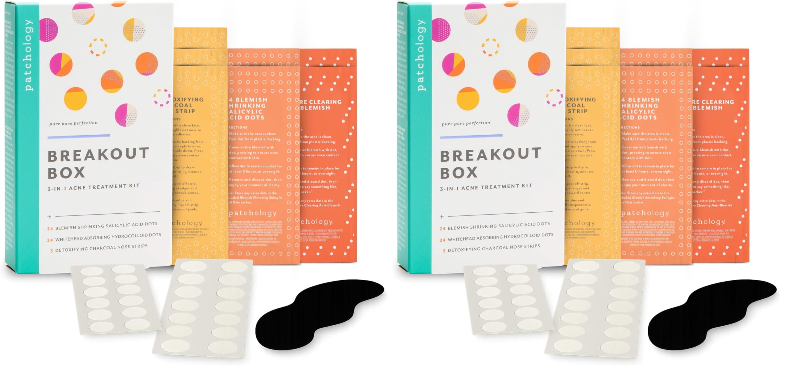 Patchology Breakout Box 3-in-1 Pimple Acne Spots Treatment Patch Kit with 3 Nose Strips 24 Salicylic Acid Dots