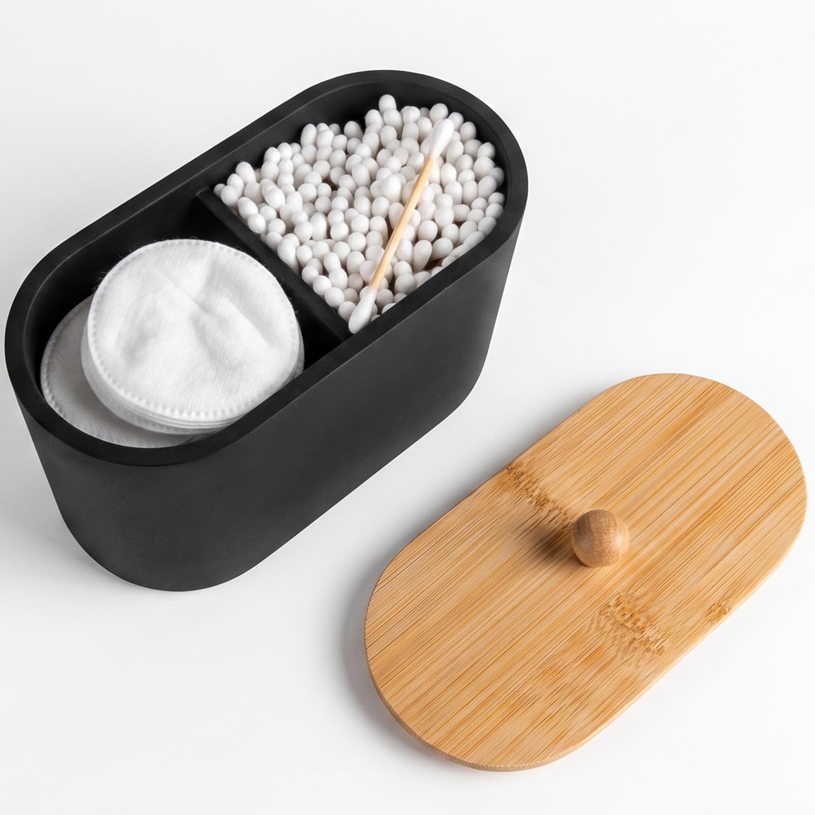 PENGARO Wattepadspender Wattestäbchenhalter, 2 Fächern Wattestäbchen Behälter Wattepads Aufbewahrung Ohrenstäbchen für Kosmetik Badezimmer Organizer Schminktisch Zubehör