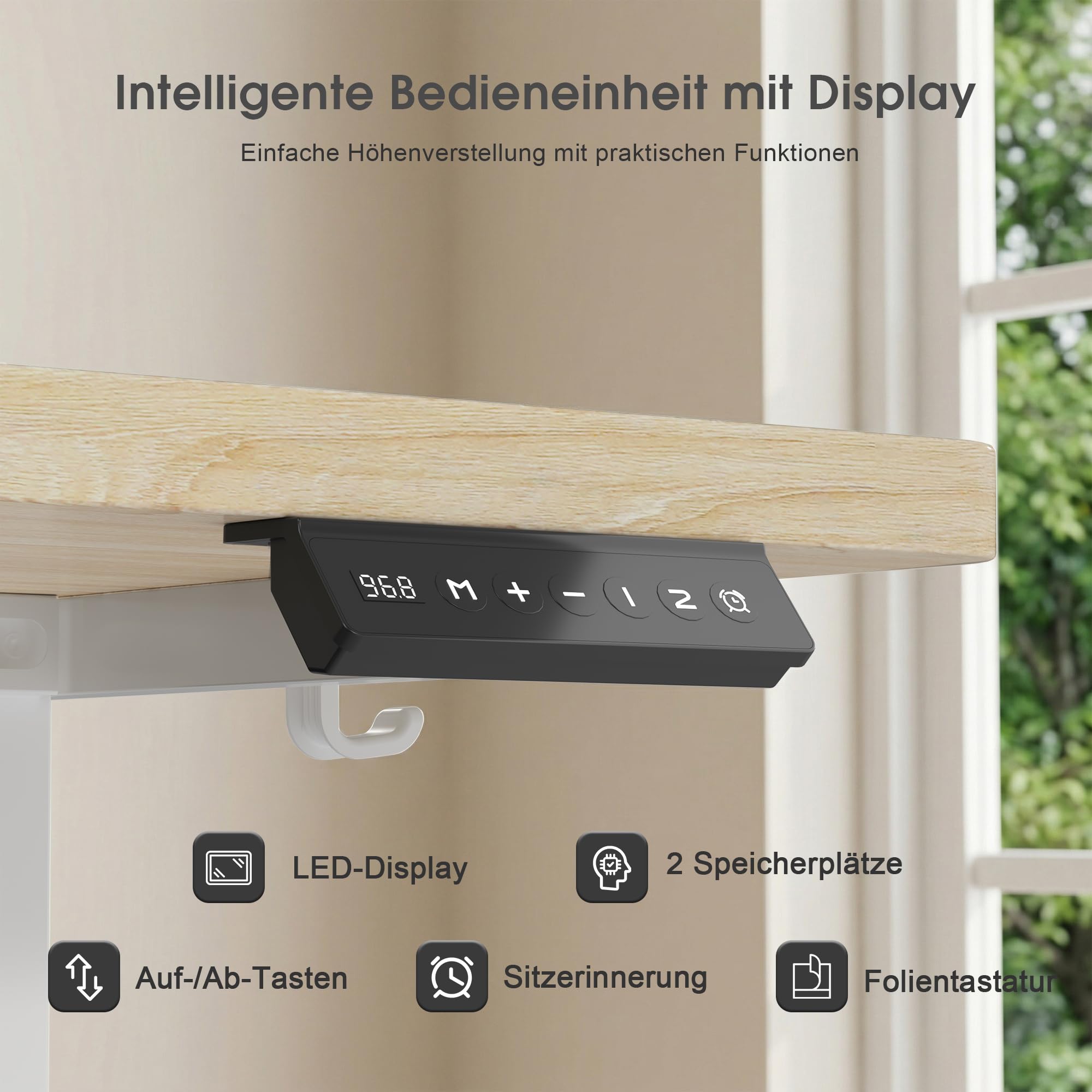 JUMMICO Höhenverstellbarer Schreibtisch 160x80cm mit Kabelwanne | Ergonomischer Bürotisch mit 18 mm Tischplatte mit Automatischer Sitzerinnerung Standing Desk für Homeoffice & Gaming