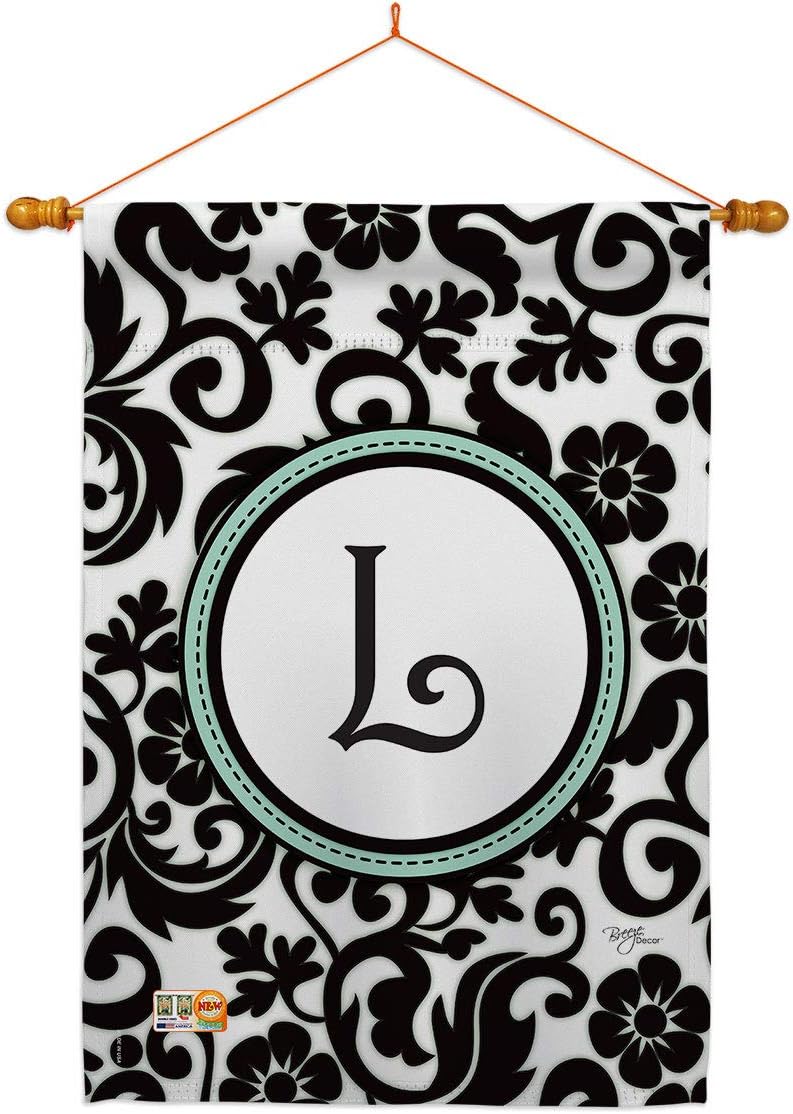 Damask L Initial House Flag Monogram Country Living Simply Beauty Floral Vintage Letter Everday Classic Small Decorative Gift Yard Banner Made In USA 28 X 40