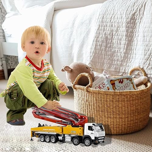 Miniatura 7 de Brachiosaur Camión bomba de hormigón para vehículos de construcción, juguetes de construcción, escala 150, camión bomba de hormigón fundido a