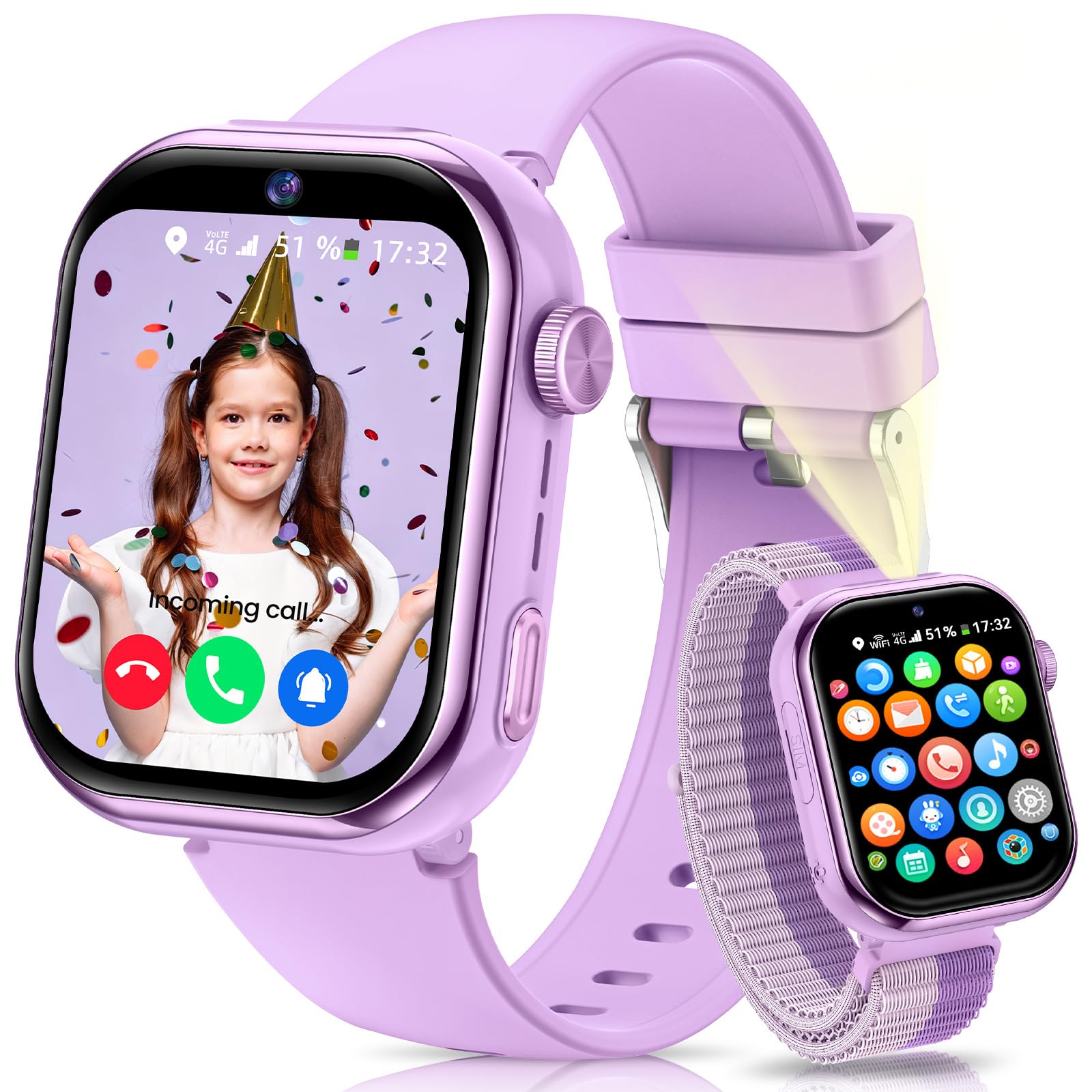 BANLVS Smartwatch Kinder mit SIM Karte, Kinder-Smartwatch mit IP68 Wasserdicht, Schulmodus, 1,83" Bildschirm, Schrittzähler Kinderuhr Mädchen Jungen