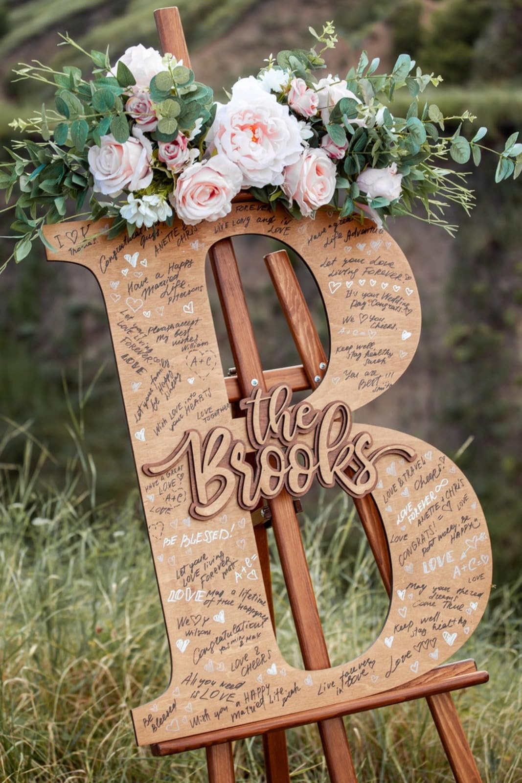 Księga gości alternatywny ślub nazwisko znak spersonalizowana drewniana księga gości alternatywa na ślub, baby shower, rocznicę, wieczór panieński dekoracyjne znaki i tablice (60 cm 0,6 cala)