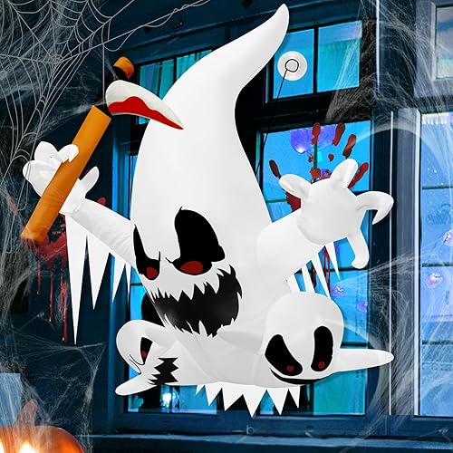 Decoraciones de Halloween inflables de 4 pies, fantasmas con hoz que estallaron de la ventana de Halloween, inflables, coloridos LED integrados,