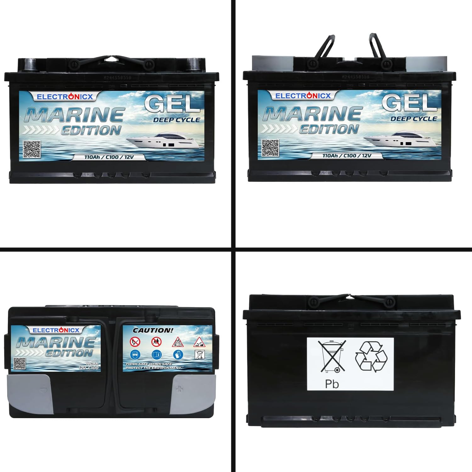 Electronicx GEL Akumulator Zasilający 12V 110Ah / 110 Ah Marine Edition – Technologia GEL, 315x175x190 mm, Biegun dodatni po prawej stronie, Deep Cycle – do łodzi, instalacji solarnych,vanów
