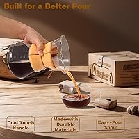 Vista 6 de Pour Over Coffee Maker with Reusable Stainless Steel Drip Filter, Lead-Free Borosilicate Glass Coffee Carafe with Modern Wooden Collar for 1-2Cup