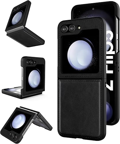 Foluu Funda de piel sintética para Samsung Galaxy Z Flip 5 5G, funda de piel sintética + carcasa rígida de policarbonato ultrafina y duradera para