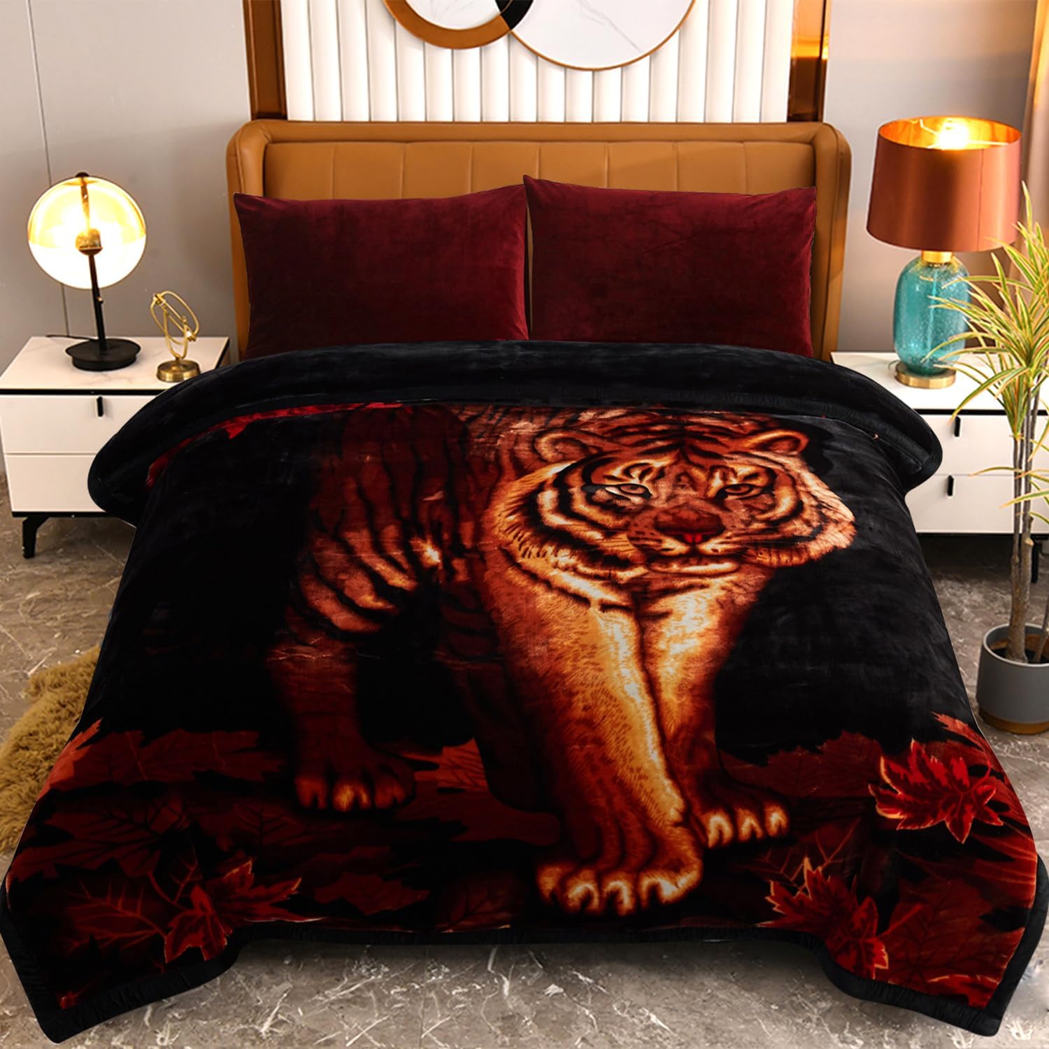 JYK Flannel Fleece Blanket King Size 85" x 93", 10 LB Heavy Korean Style Mink Blanket, Thick Winter Bed Blankets, 2 Ply Printed Raschel Bed Blanket, Tiger Design - Image 3