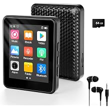 64 GB MP3 Player Bluetooth 5.2 with Speaker Black 64 GB 2.4 inch full touch screen portable Hi-Fi sound built-in recording FM radio can be extended to 128 GB child-friendly