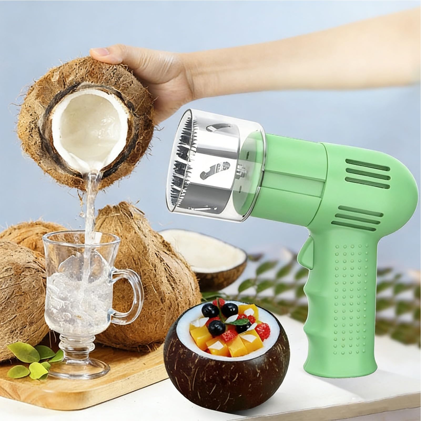 Herramienta de abridor eléctrico de coco, perforadora automática para barras de jugo y fiestas, fácil operación con una tecla, perfecto para cocos jóvenes y maduros