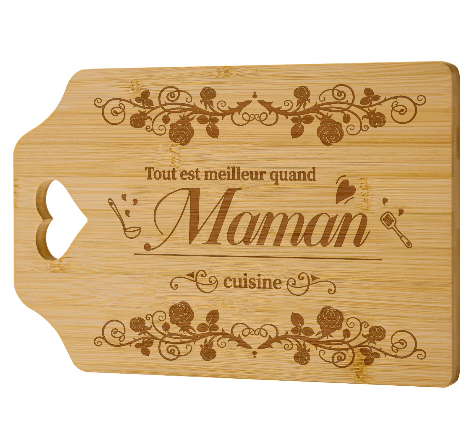 Planche à Découper Bambou Gravée "Tout Est Meilleur Quand Maman Cuisine" - Cadeau Fête Des Mères