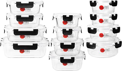 Juego de 24 recipientes de almacenamiento de alimentos (12 herméticos y 12 tapas), recipientes de vidrio para preparación de comidas, fiambrera, sin