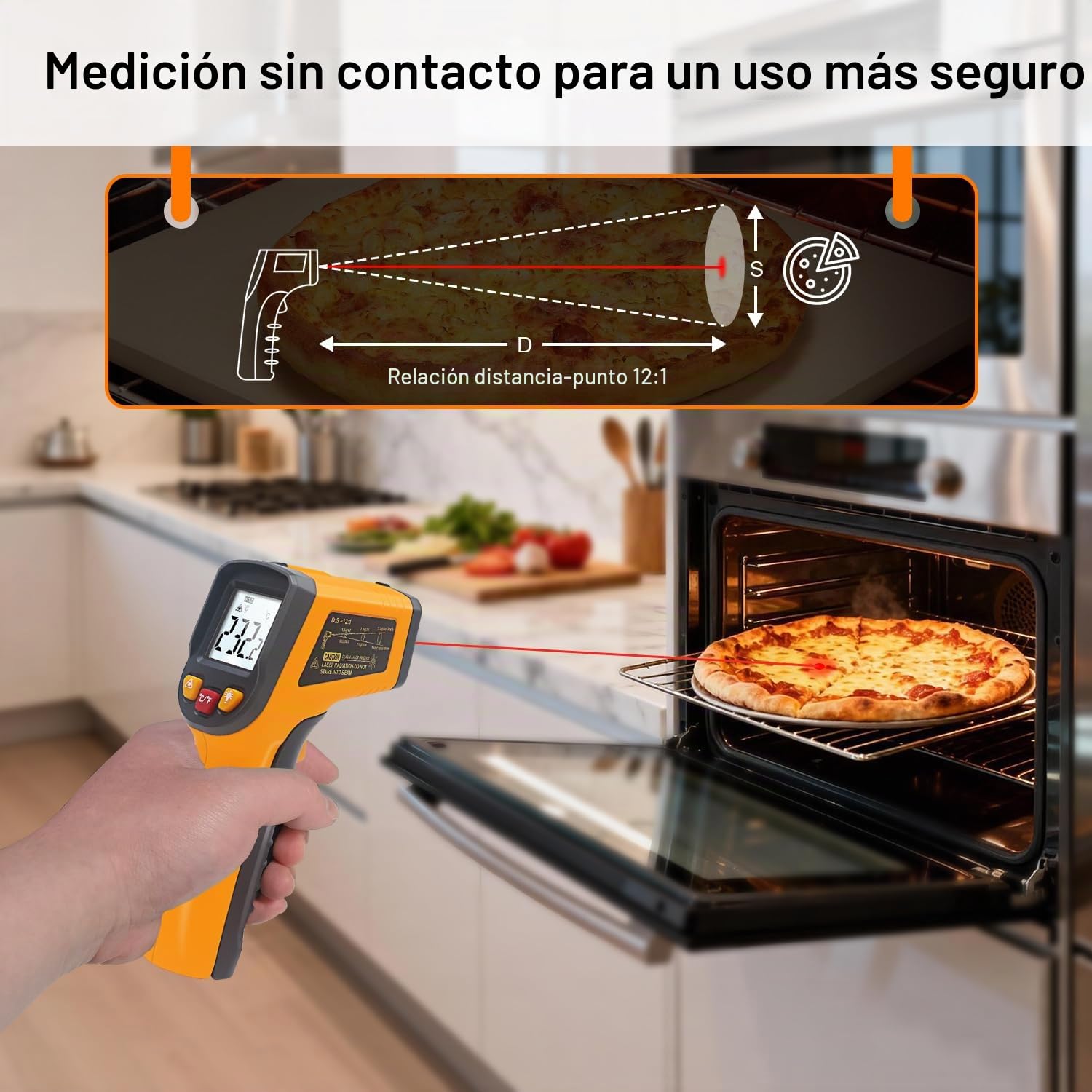 KETOTEK Termómetro Infrarrojo Pistola Temperatura Láser Sin Contacto -50℃~600℃ (-58~1112℉) Digital Termómetro IR para Cocina