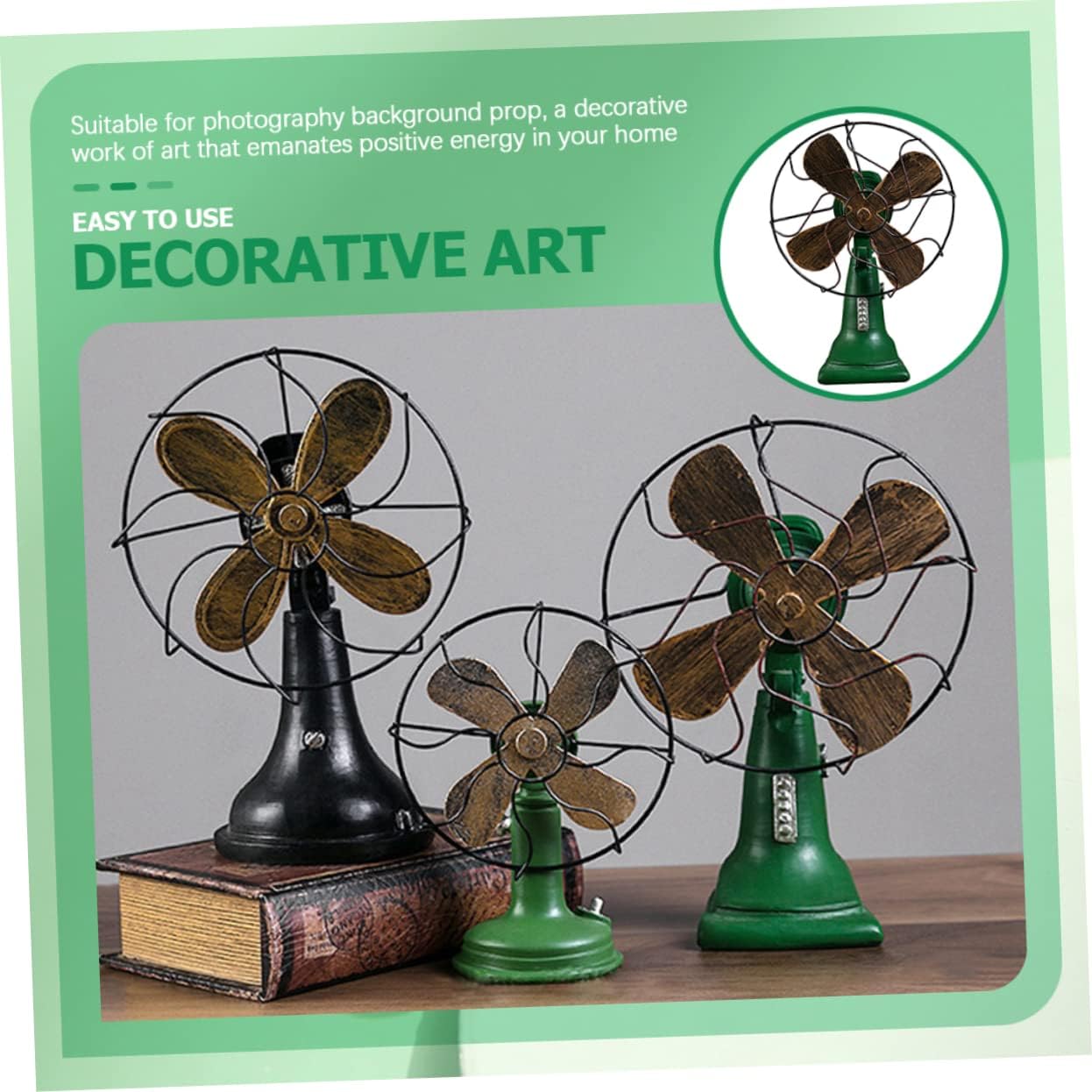 Zerodeko Classic Resin Table Fan Ornament Iron Base Delicate Home Office Decoration for Retro Look