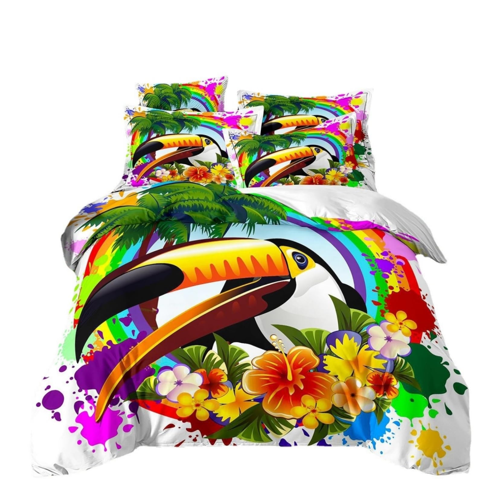 Double Duvet Set Rainbow Animal Flower Bedding Double Bed Set