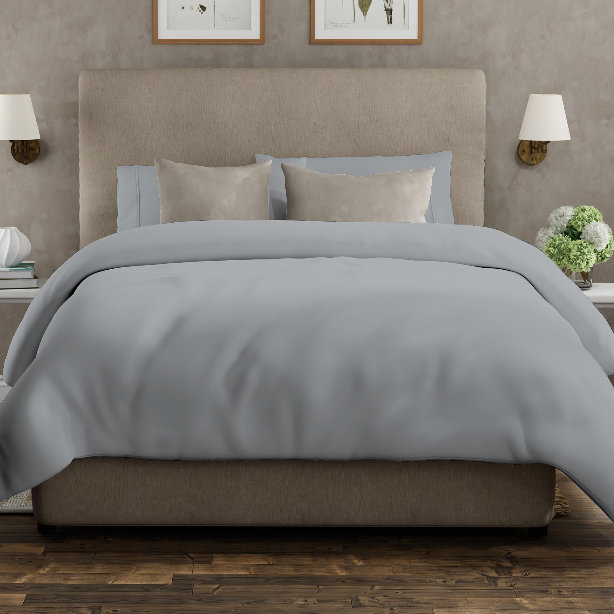 The Cotton Exchange Manchester 100% Cotton King Duvet Cover Sets 230x220 cm, Light Grey