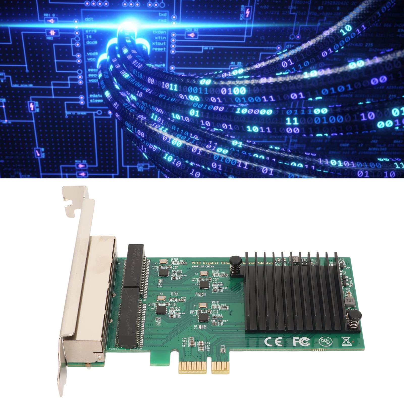 Bewinner Scheda Gigabit Ethernet a 4 Porte, Scheda Adattatore di Rete PCIE, Scheda di Rete Adattatore Server NIC con 4 Porte RJ45 Remote Wakeup per PC Desktop