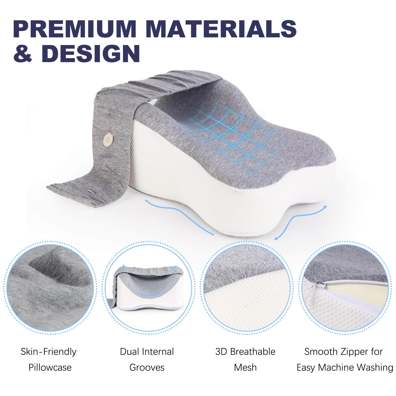 GESTONE Knee Leg Pillow for Side Sleepers,Knee Leg Pillow for Side Sleeping,Back Knee Sciatica Pain Relief Side Sleeping Pillow,Smooth Spine Alignment Pillow