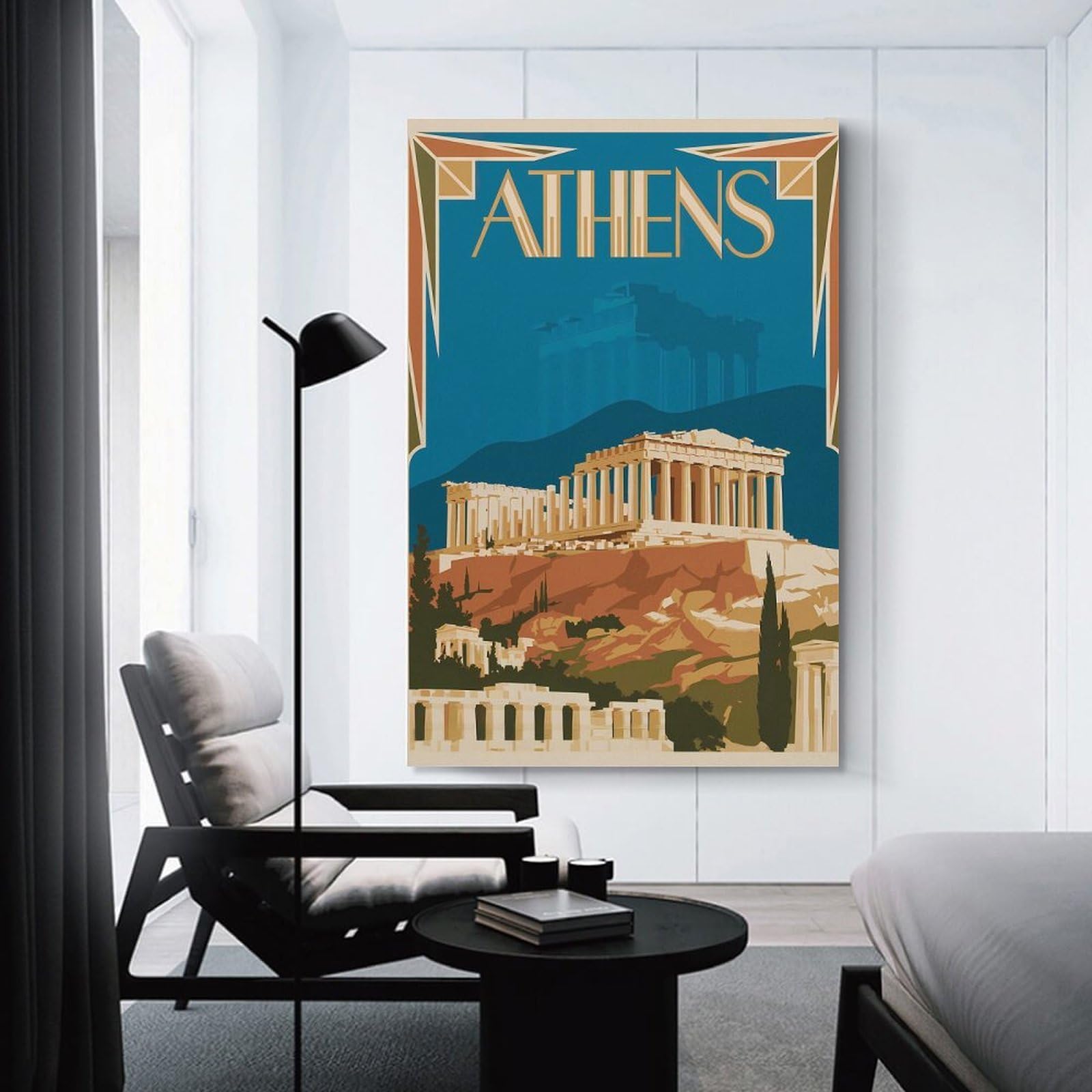 Junmoney Room Decor Wall Art Athens Travel, 16x24inch(40x60cm), for Gallery Wall Layouts in Home Or Office, Home Wall Art for Statement Displays