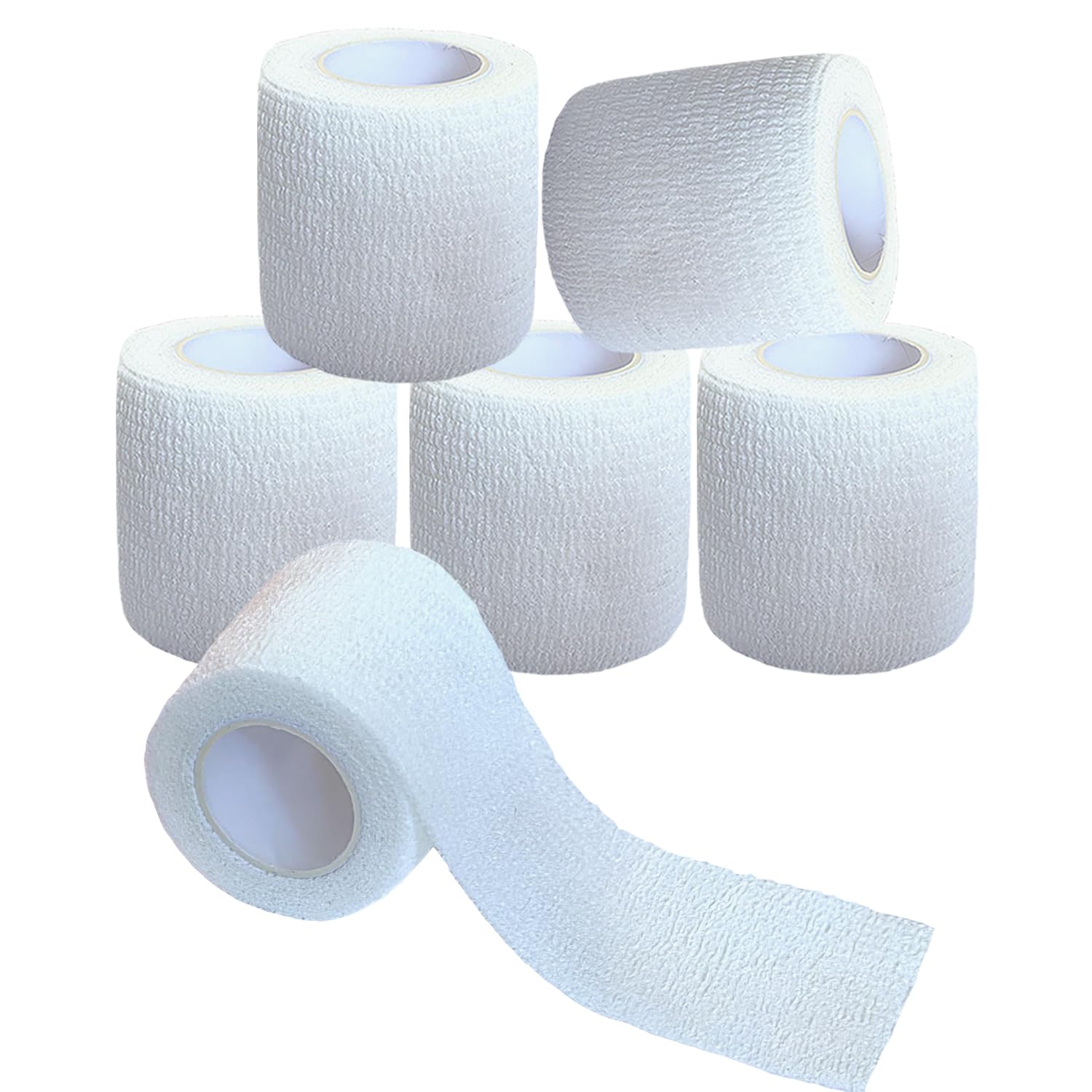 Hysiwen 6 Pack 2" x 5 Yards Self Adhesive Bandage Breathable Cohesive Wrap Self Adherent Vet Tape Self Stick Bandage Wrap for Sports, Athletic, Wrist, Ankle(White)