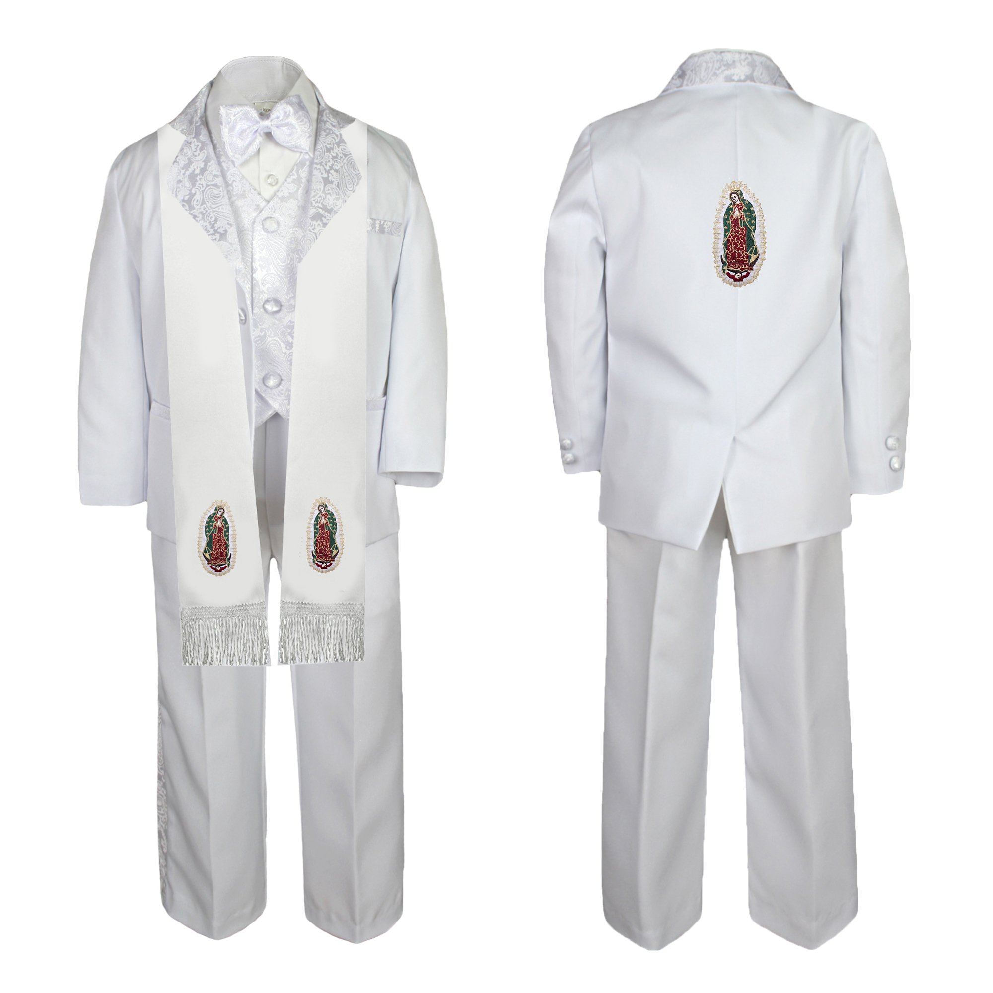Unotux Baby Boy Communion Formal White Paisley Suit Gold Guadalupe Stole & Back SM-20