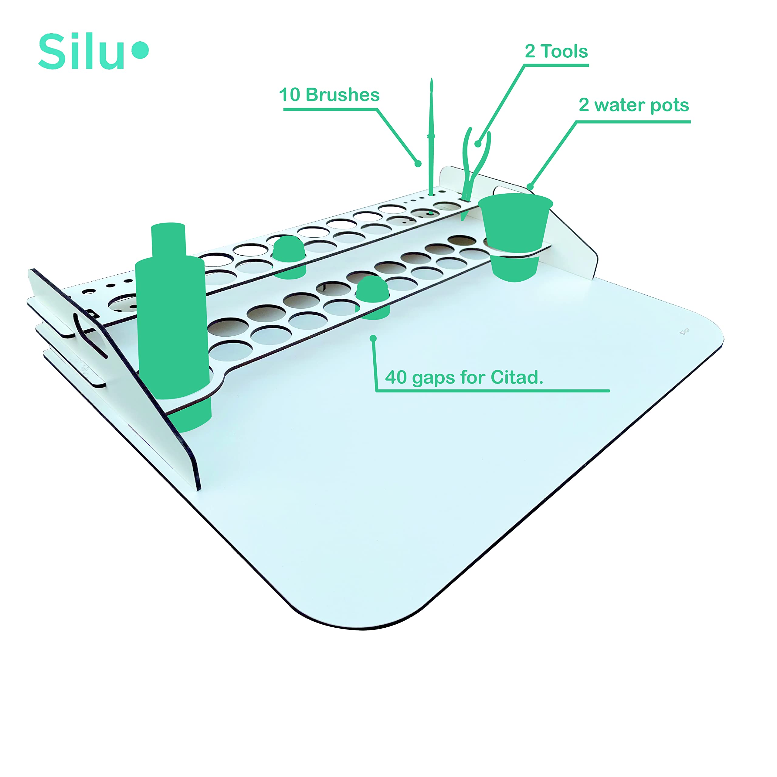 Silu- Organizador Pinturas Modelismo con Mesa Trabajo Grande para Pinturas Citadel, con Soporte para Pinceles y Herramientas, para Pintar W40K y Miniaturas
