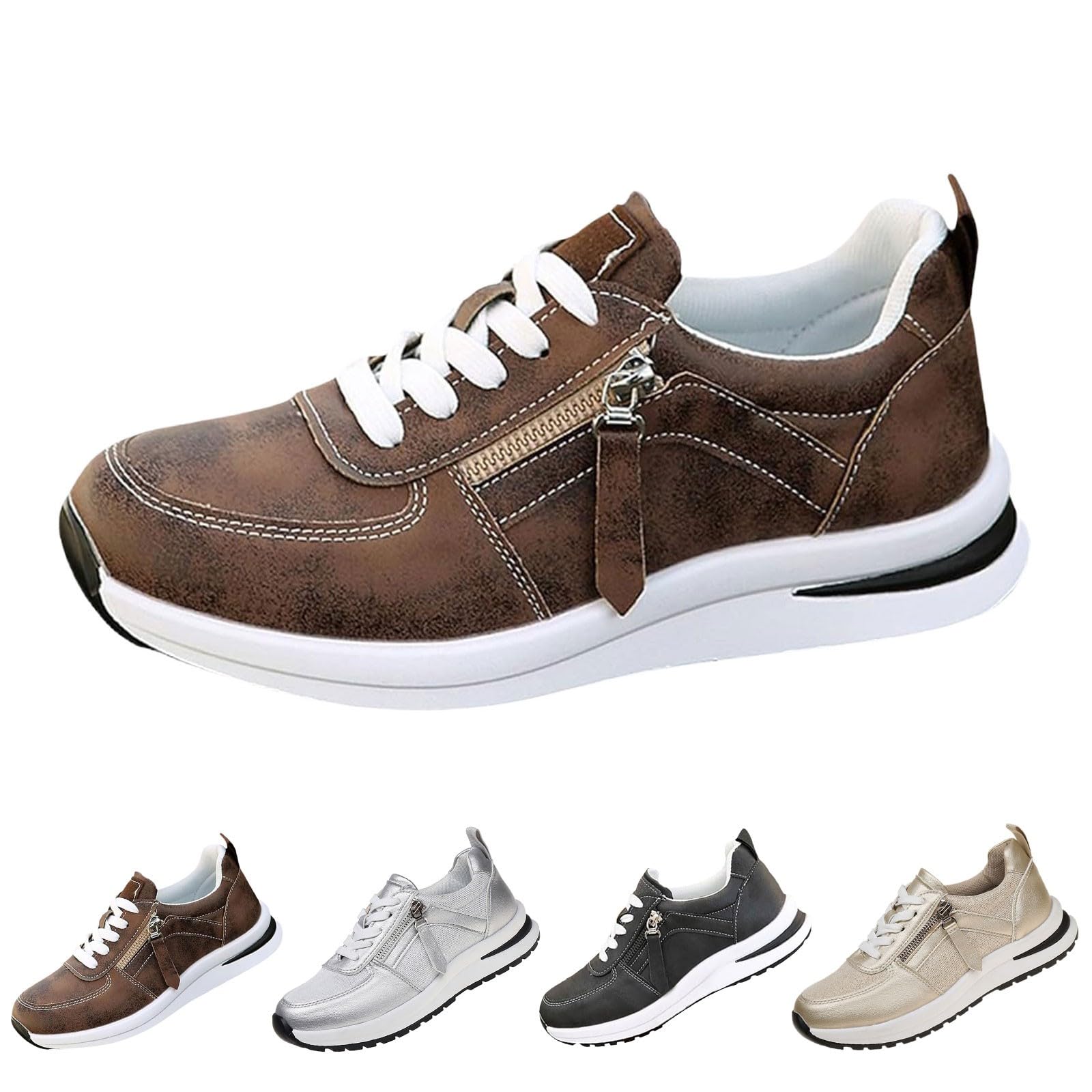 Sandalias cerradas delante de mujer deportivas – Zapatillas de goma para mujer cerradas zapatillas ligeras transpirables zapatillas de trabajo suave cremallera zapatos para caminar cordones malla