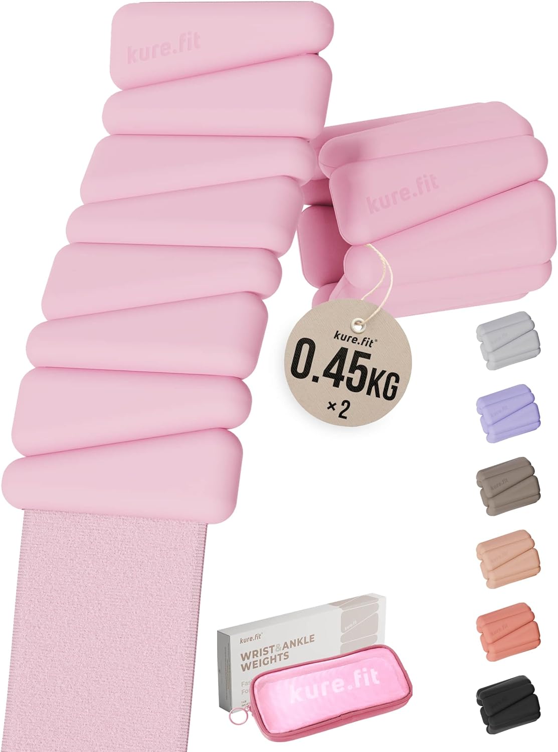 Pink Adjustable Kettlebell 5lb to 12lb Wrist Weights 1lb Each and Pilates Kit Bundle