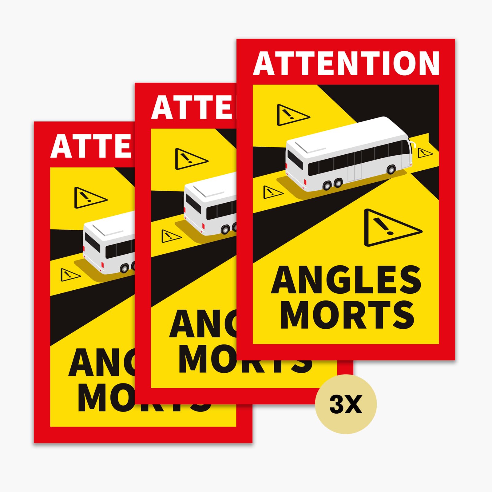 Zestaw 3 naklejek "Angles Morts" do samochodów kempingowych | oznaczenie martwego kąta | 25 × 17 cm | zgodnie z francuskim kodeksem drogowym | odporne na promieniowanie UV i warunki atmosferyczne |