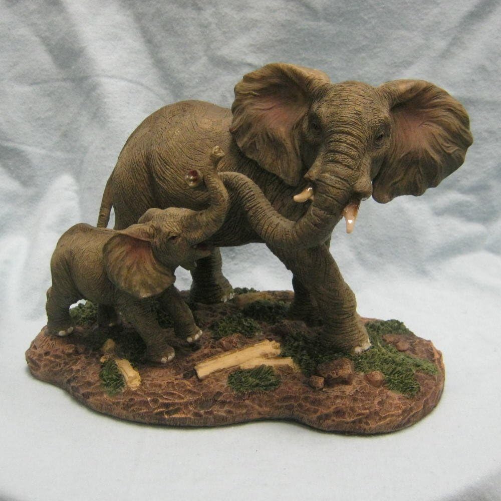 Elephants Desk Decor, Mother & Child Figurine, 6.5