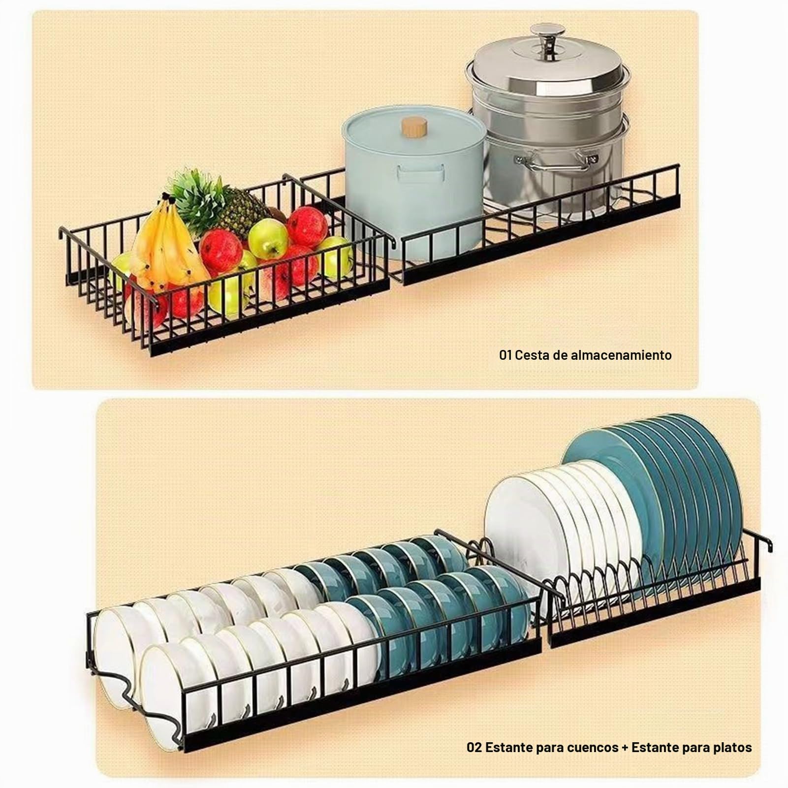 Saterkali Escurridor de platos grande sobre el fregadero, escurridor de platos de acero inoxidable de 2 niveles telescópico de gran capacidad, escurridor de platos para encimera de cocina, doble