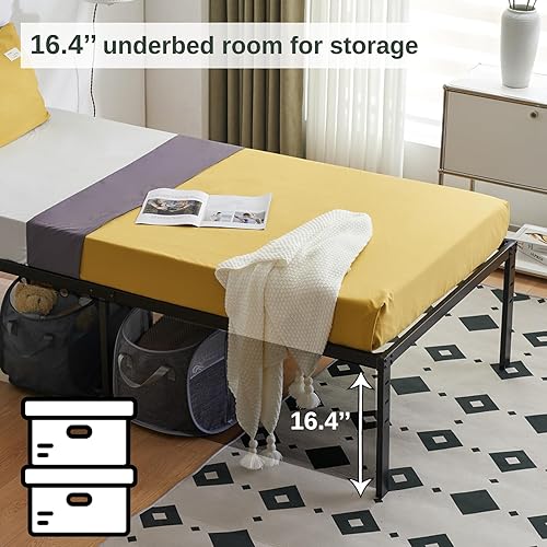 Miniatura 4 de Bonnlo Base de cama Queen con plataforma de metal de 18 pulgadas, no necesita somier, base de colchón, soporte de listones de acero resistente, no