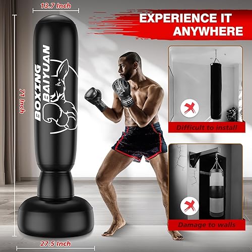 Miniatura 2 de Freestanding Punching Bag for Adults, 70'' Boxing Bag with Stand - Includes Boxing Gloves & Air Pump, Kick Boxing Training Equipment for MMA, Muay