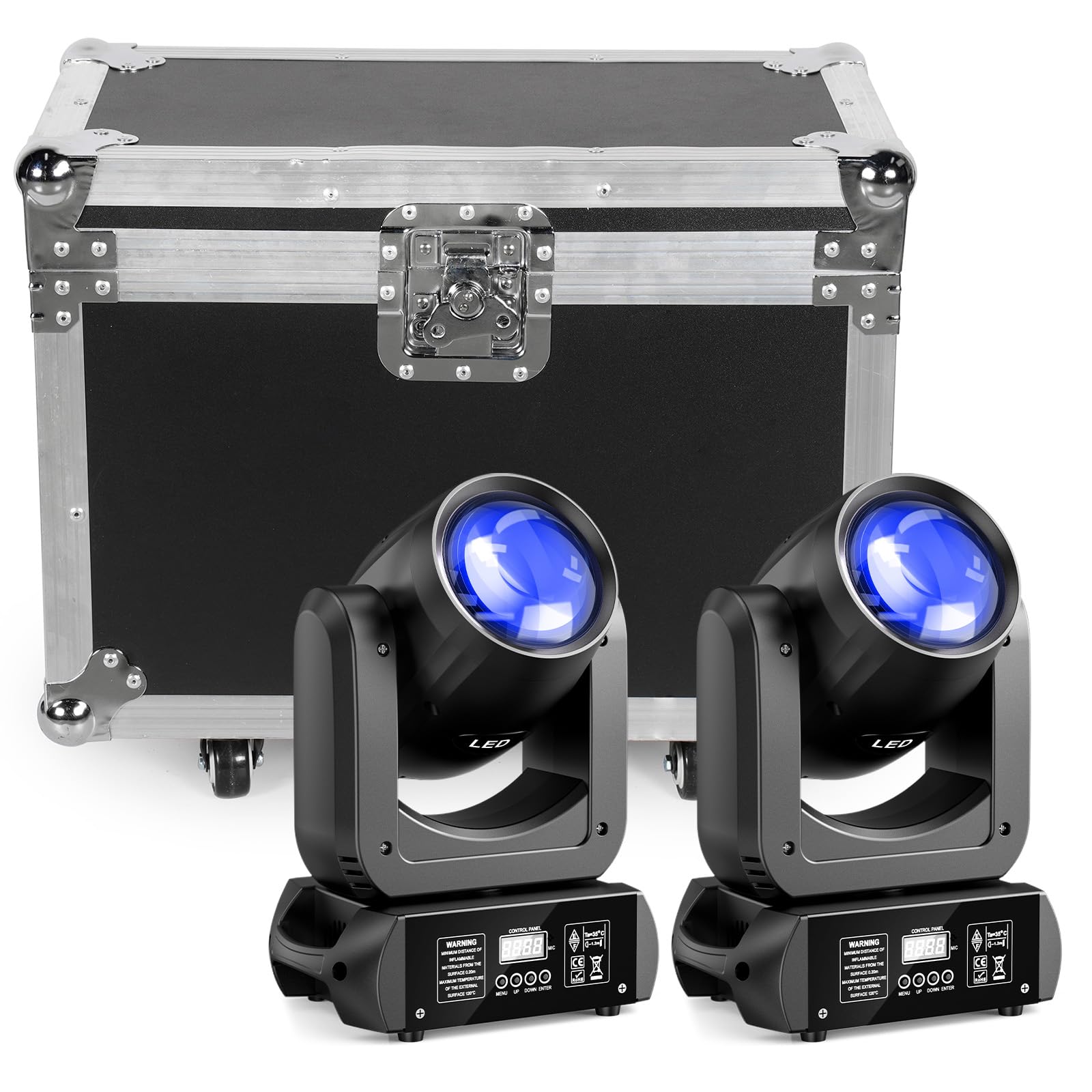 2Pcs 150W Moving Head Lights with Flight Case,18-Facet Prism Stage Beam Light Mini Compact DJ Moving Head Lights DMX Sound Activated 8 GOBO 8 Colors Spotlight for DJ Concert Party Weddings Bar