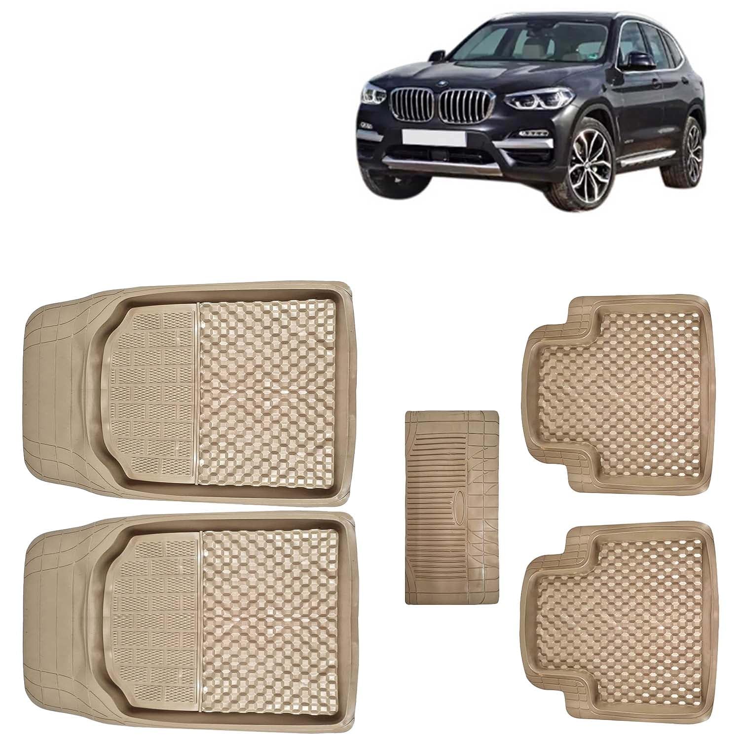KINGSWAY 3G PVC Rubber Car Foot Mats Compatible with BMW X3 (Year 2015 Onwards), Universal Size Floor Mat, Complete Set of 5 Pcs, Waterproof and Washable, Beige Color