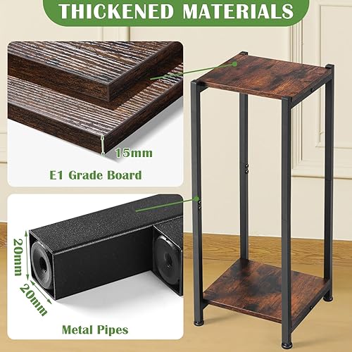 Miniatura 2 de Soporte alto para plantas de interior, soportes para plantas de 31 pulgadas, soporte de metal de 2 niveles con madera resistente, marrón rústico y