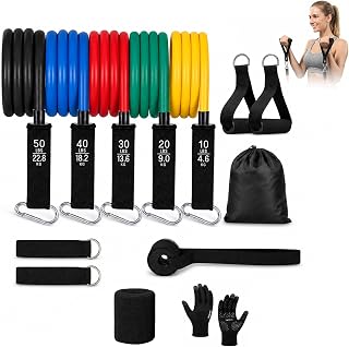 Resistance Bands with Handles,5 Tube Set Up to 150lbs with Gloves | Natural Latex Workout Bands,Ankle Straps with Gloves,Strength Training for Comprehensive Glute Leg Training