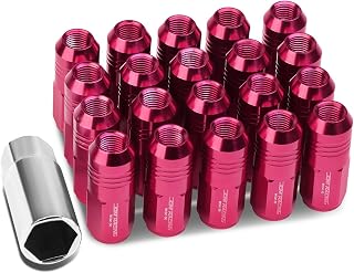 DNA MOTORING LN-ZTL-9020-15-PK 20Pcs Closed End Design M12 x 1.5 Aluminum Alloy Wheel Lug Nuts + Deep Drive Extension Adapter, 20mm OD/50mm Height (Pink)