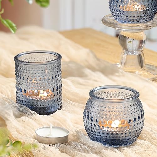 Miniatura 6 de 16 portavelas votivas azules surtidas, portavelas de cristal para decoración de mesa de boda, despedida de soltera, candelabros azules para otoño,