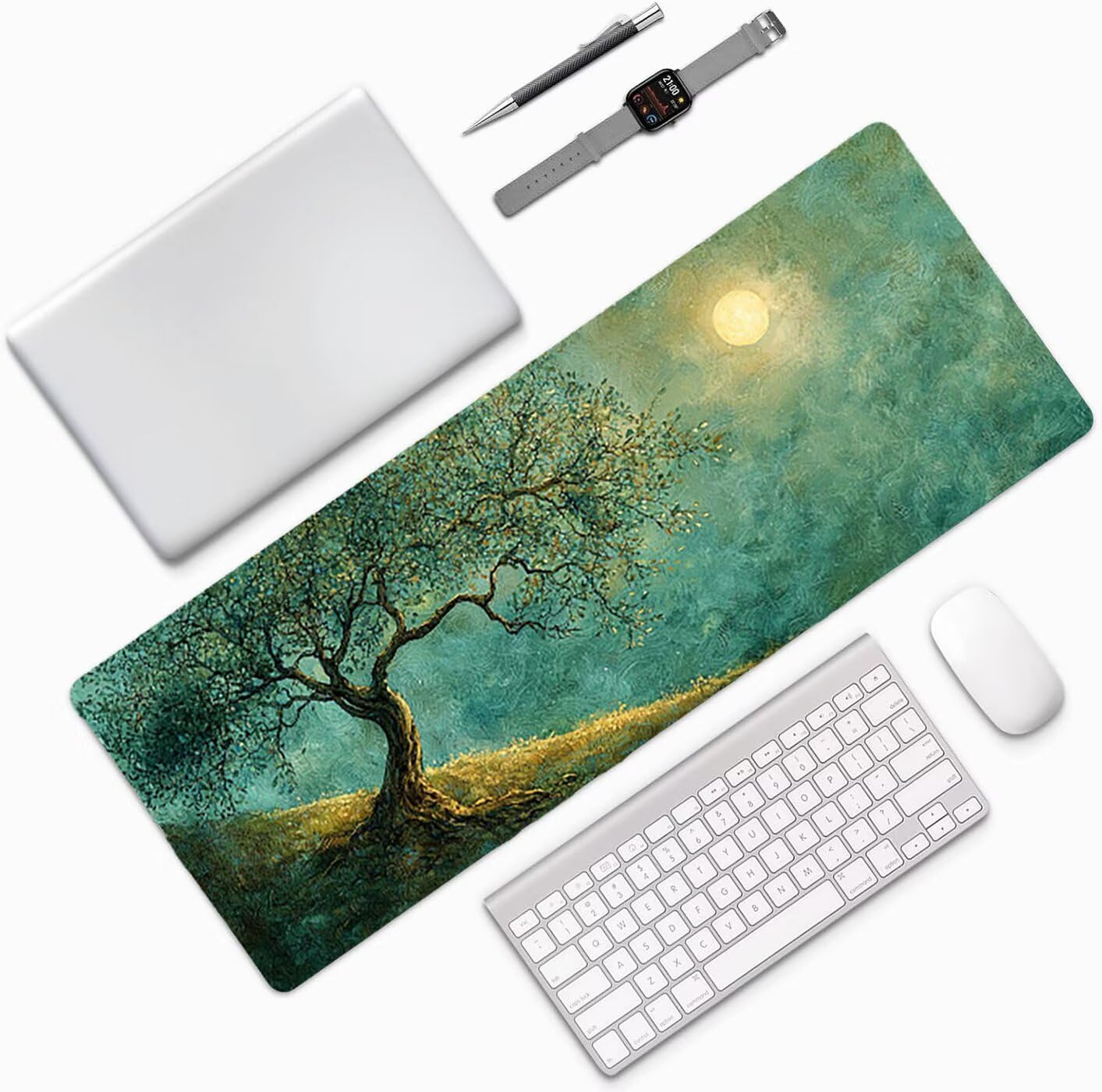 Lpfieonn Baum Großes Schreibtischunterlage, XXL Schreibtischunterlagen, Blau XXL Wasserdicht Gaming Mousepad mit Vernähter Rand und Rutschfeste Gummibasis, für Laptop/Hause/Büro 120x60cm PF-2957