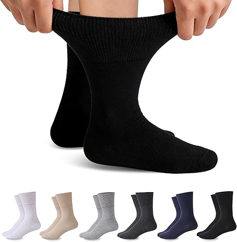 Forcool Non-Binding Cushion Crew Cotton Diabetic Socks for Men and Women, M/L/XL, 3/6 Pairs