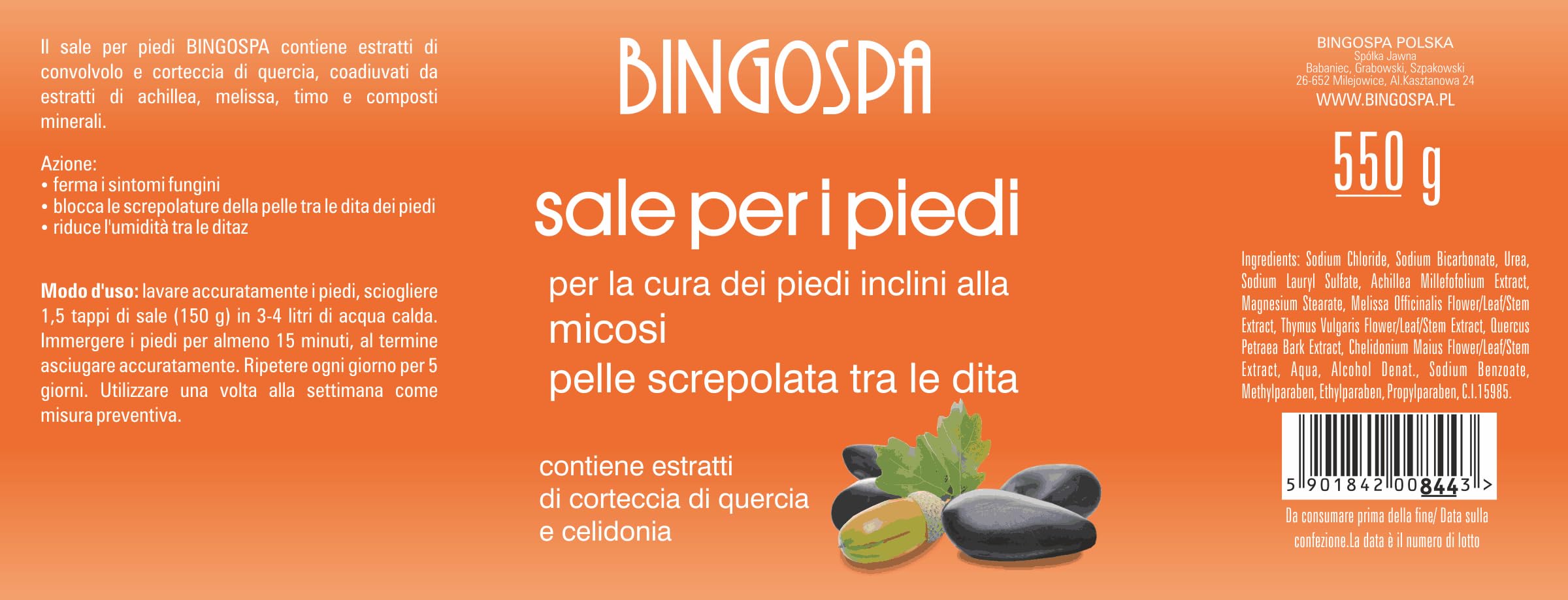 Sale per i piedi per la cura dei piedi inclini alla micosi e pelle screpolata tra le dita 550g BINGOSPA