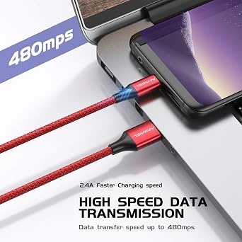 Micro USB Charger Cable 10ft,Android Charger Micro USB to USB A Nylon Braided Cord Compatible with Samsung Galaxy S6 S7 Edge Note 5, Kindle and More-Red