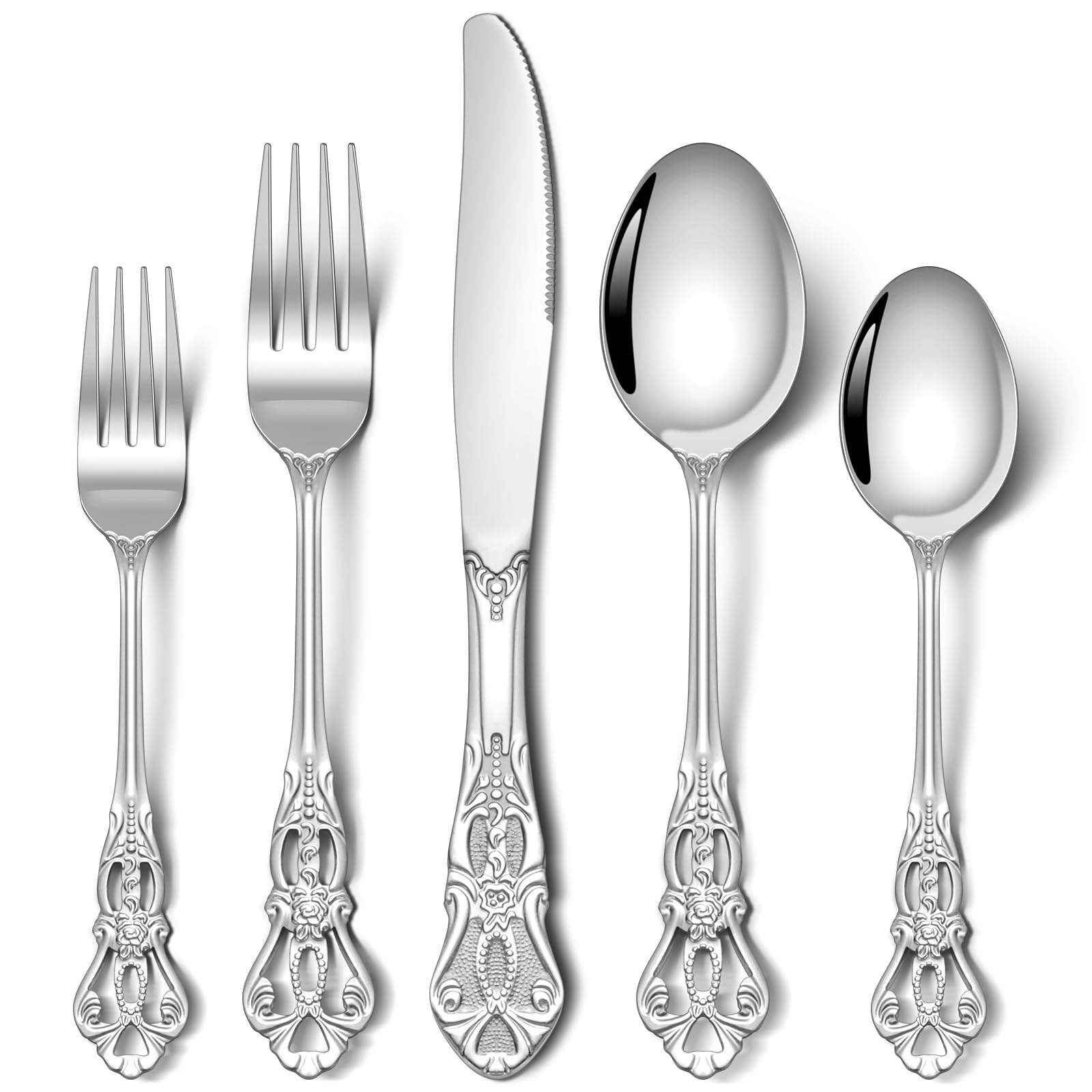 Stapava 60 Pcs Gorgeous Retro Royal Silverware Set, Stainless Steel Cutlery Flatware Set for 12, Include Forks Spoons and Knives set, Dishwasher Safe