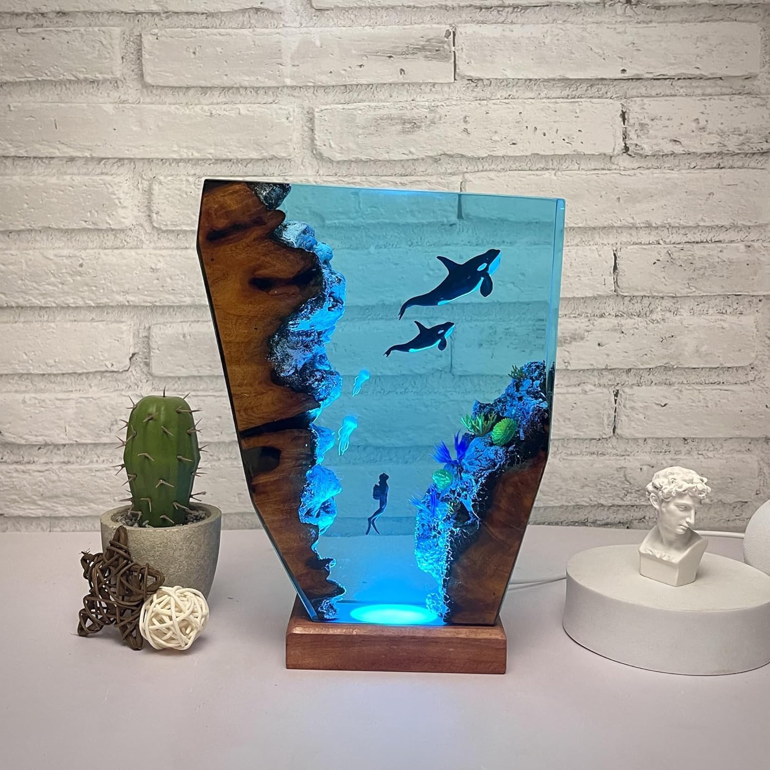 Taucher-Nachtlampe, Ozean Lampe, Nachttischlampe Aus Epoxidharz, Diorama Mit Ozean Thema, Ozean Lampe Aus Kunstharz, Bürodekoration, Schlafzimmerdekoration