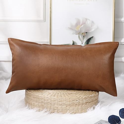 PANOD Fundas de almohada decorativas lumbares de 14 x 26 pulgadas, fundas de almohada largas de piel sintética de alta calidad para sofá, cama, sala