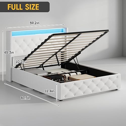 Miniatura 2 de Vabches Base de cama de tamaño matrimonial con cabecera LED y almacenamiento elevador, plataforma tapizada de terciopelo con luz LED y estación de